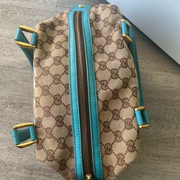Gucci Tan and Blue Satchel with Signature Monogram - Picture 5 of 13